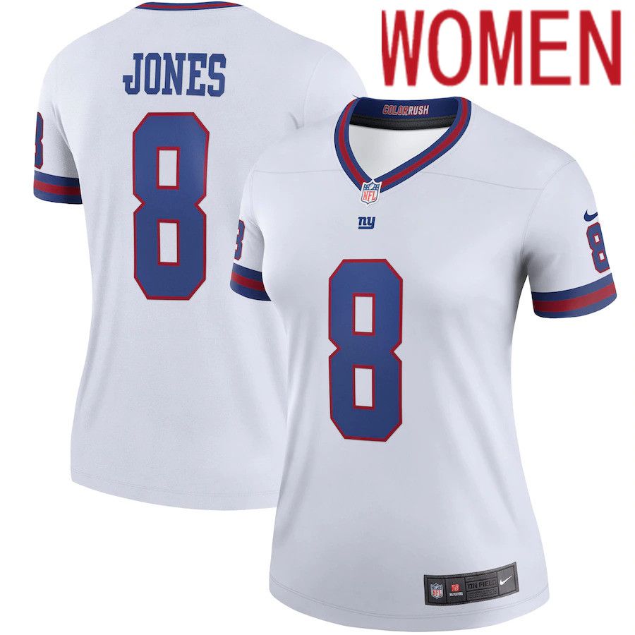 Women New York Giants #8 Daniel Jones Nike White Color Rush Legend Player NFL Jersey->women nfl jersey->Women Jersey